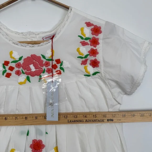 NEW - FRANCES VALENTINE Floral Garland Embroidery Midi Dress Oyster Multi Size S